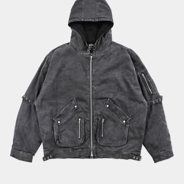 배드블러드 워시드 데님 후드 자켓 블랙 M