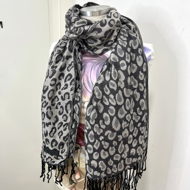 일본 빈티지 갸루 레오파드 호피 테슬 머플러