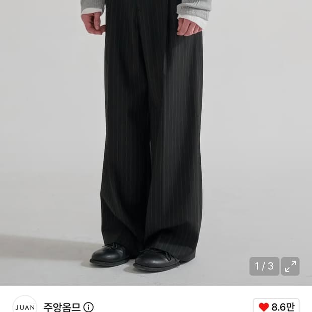 (M) 주앙옴므 핀 스트라이프 와이드 트라우저 블랙