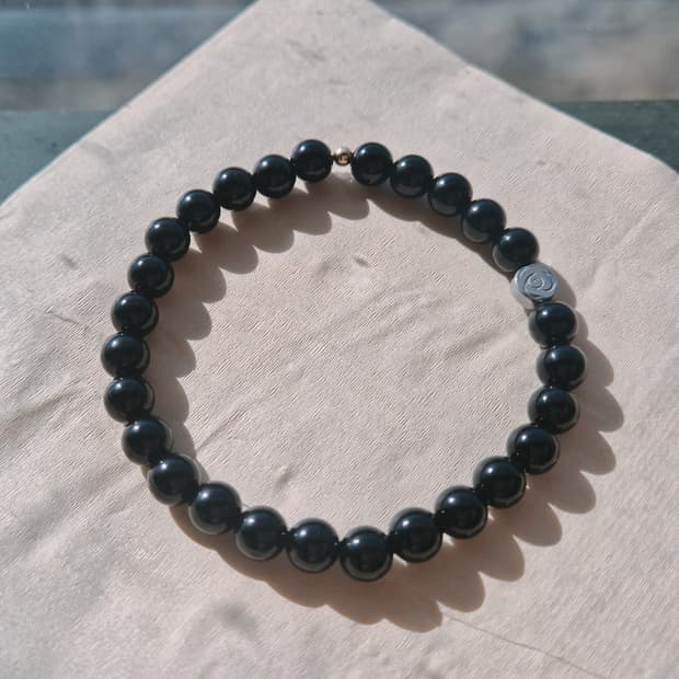 천연 오닉스 & 14k 골드필드 & 장미포인트 팔찌