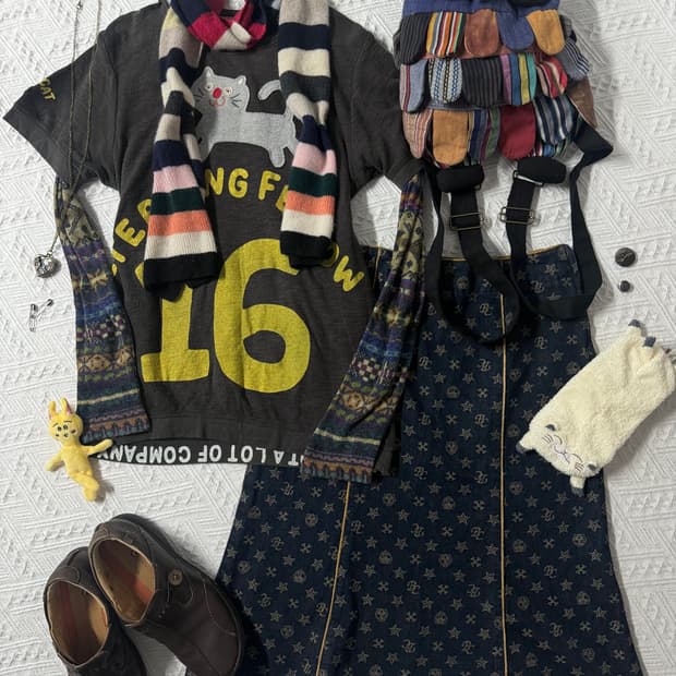 캣츠 패치 노르딕 티 캐시미어 머플러 데님 스커트 4pcs SET