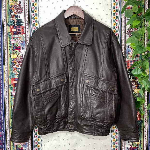 빈티지 레더 봄버 브라운