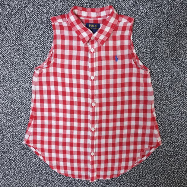 [무료배송][120]폴로 키즈 체크 민소매 블라우스