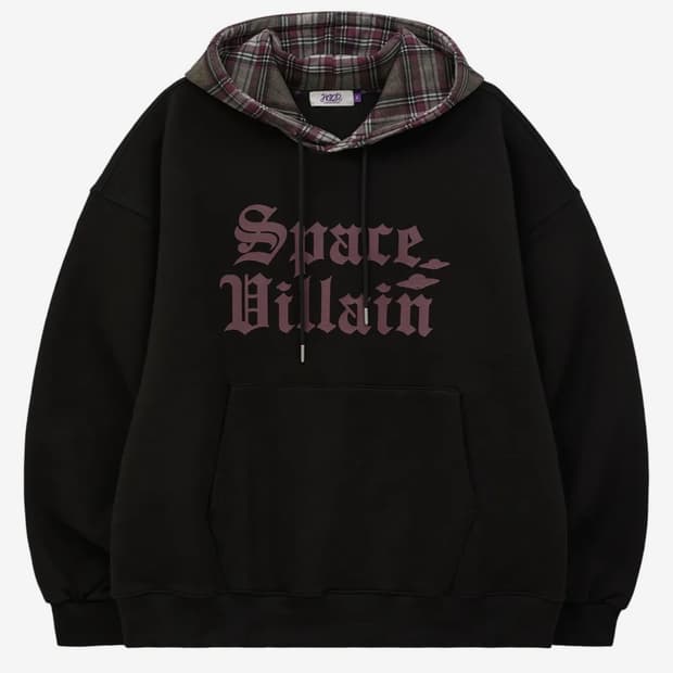 후드후드 스페이스 빌런 체크 후드 블랙