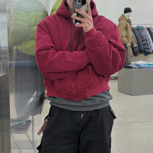 (남여 공용)새상품 빈티지 레드 패딩 후드 집업