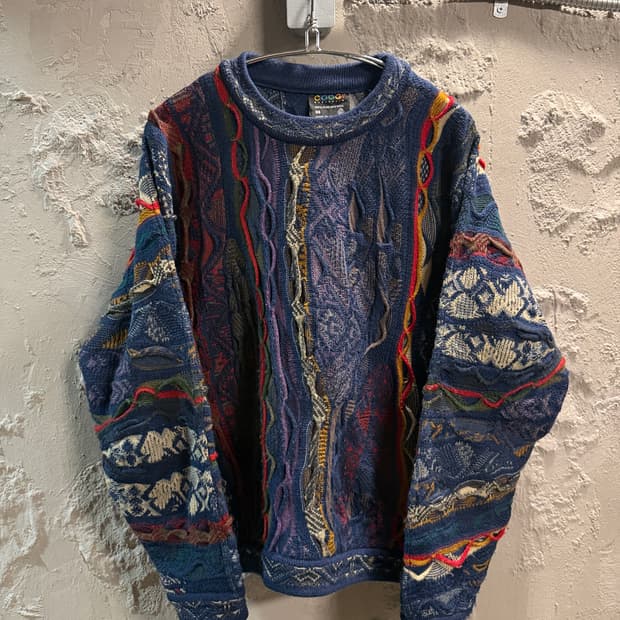 쿠지 COOGI 3D 멀티 패턴 울 니트 블루 S(95-100)