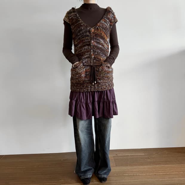 Multi-Color Mélange Hooded Knit Vest