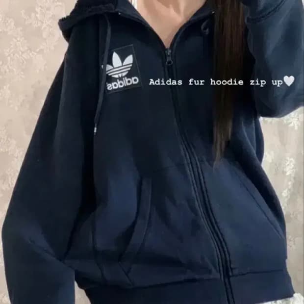 버터플라이 빈티지 아디다스 대장급 네이비 기모 자수 후드집업 100