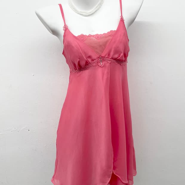 핑크 시어 레이스 슬립