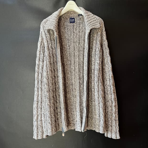 올드갭 홍콩 생산 케이블 니트 집업 2001 FALL