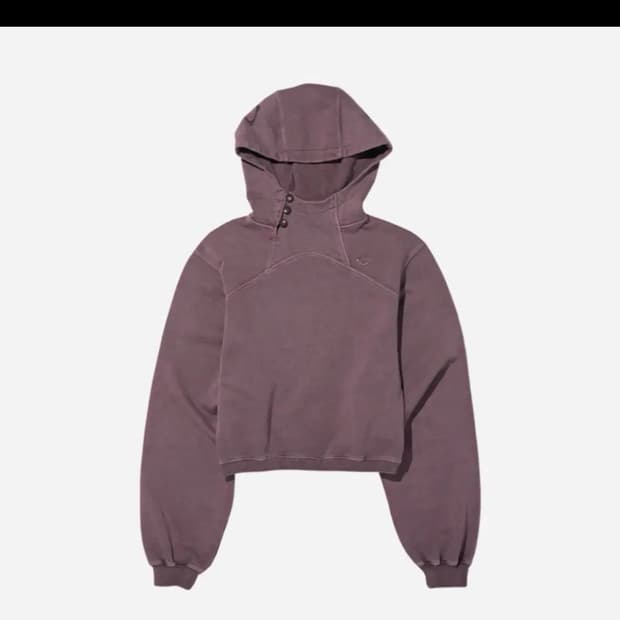 미스치프 사이드 버튼업 크롭 레드브라운 후드 맨투맨