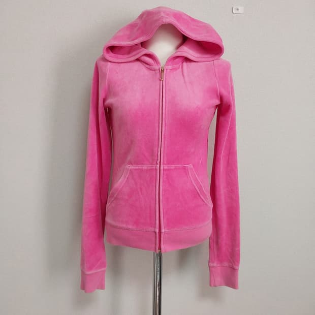 쥬시꾸뛰르 핑크 벨벳 후드 집업 y2k