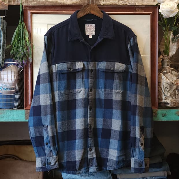 90s 아메리칸 빈티지 체크셔츠 헤비 플란넬 워크셔츠 블루 배색 xl