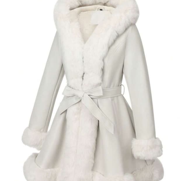 Y2k 갸루 아이보리 퍼 가죽 플레어 코트