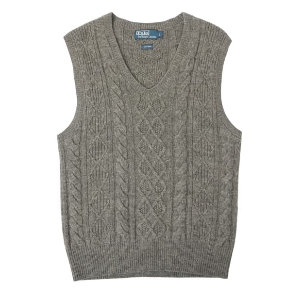 폴로 랄프로렌 그레이 울 피셔 케이블 니트 베스트