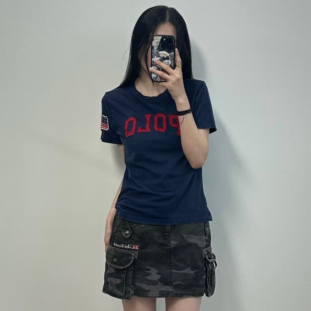 폴로 랄프로렌 자수로고 성조기 네이비 반팔 티셔츠