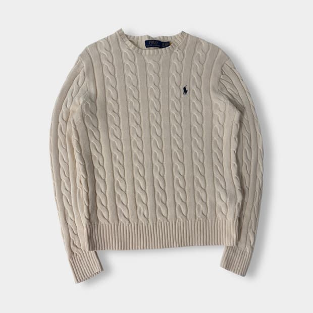 폴로 랄프로렌 신형 QR라벨 루즈핏 크림 아이보리 꽈배기 니트