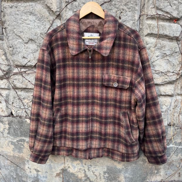 에드윈 빈티지 울 블루종 봄버 체크 자켓