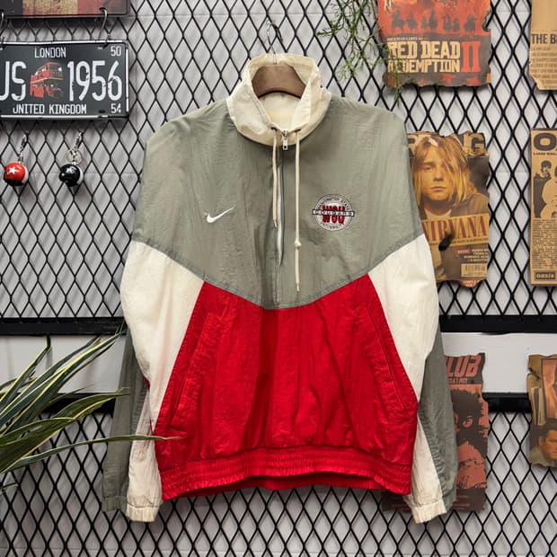 90s 나이키 올드스쿨 바람막이 레트로 아노락 컬러블록 레드 화이트