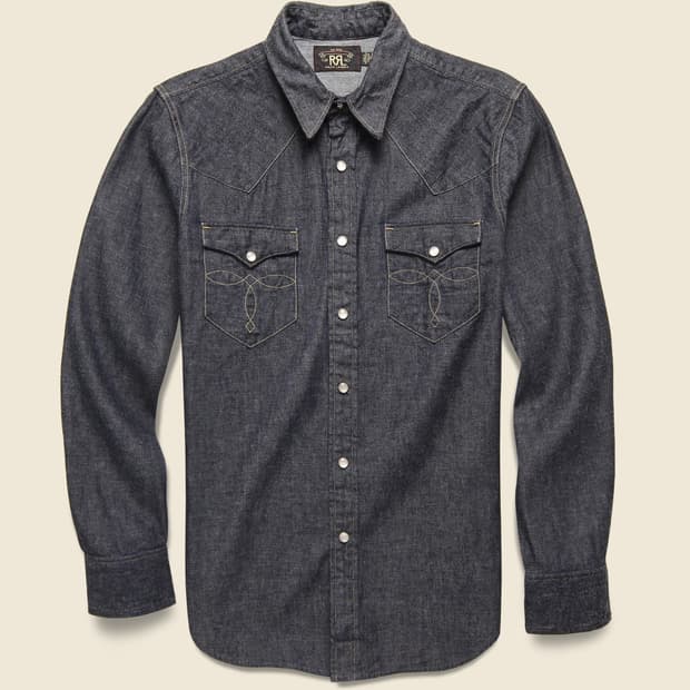 rrl 슬립핏 데님 웨스턴 셔츠
