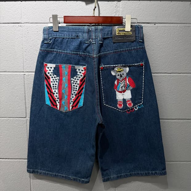 쿠지 코알라 자수 데님 반바지