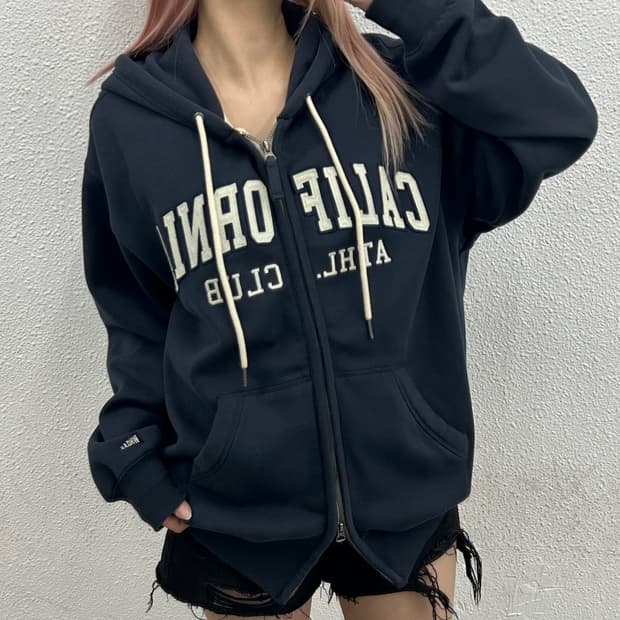 후아유 센터 패치 네이비 후드집업 M