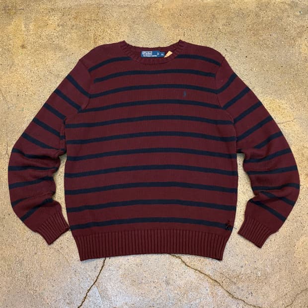 90s USA 빈티지 폴로랄프로렌 스트라이프 단가라 헤비코튼 니트