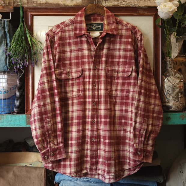 90s 아메리칸 빈티지 체크셔츠 헤비 플란넬 워크셔츠 레드 L