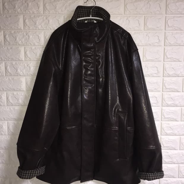 자라 배색 페이크 레더 점퍼 브라운 L