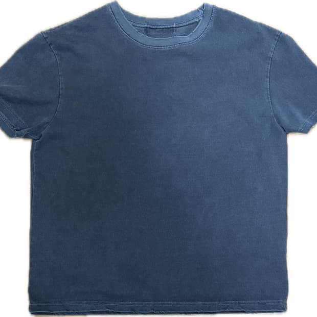 오엑스 스튜디오 피그먼트 데미지드 크롭 티셔츠 (워시드블루)