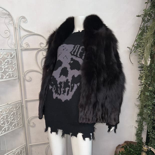 Black fox fur coat jacket