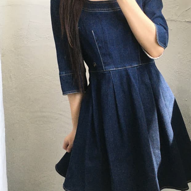 Burberry 버버리 블루라벨 데님 인디고 플리츠 원피스