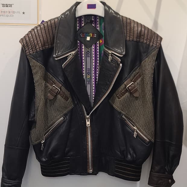 ROBER 블랙&브라운 가죽 배색 자켓