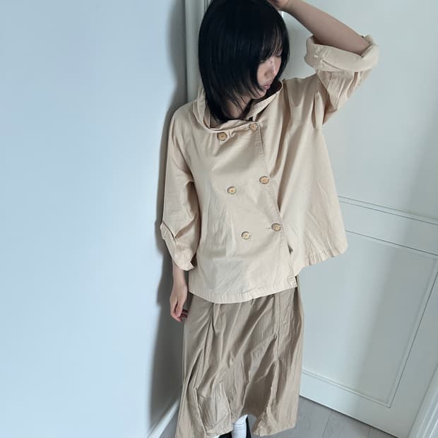Twin Button Hooded Beige Jacket/빈티지 자켓