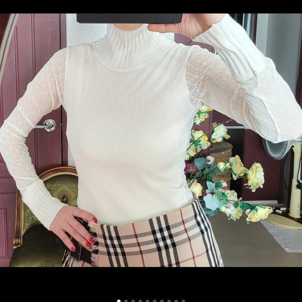 프랑스 모르간 메쉬 레이스 망사 티셔츠 