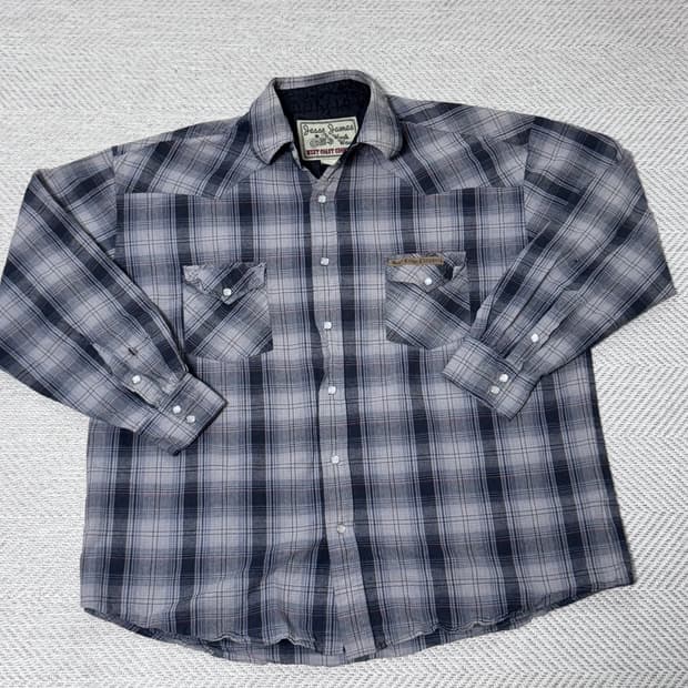 (XL) 90s 빈티지 웨스트코스트차퍼스 플레이드 웨스턴 그레이 셔츠