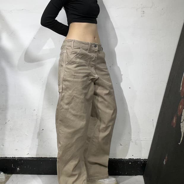 나이키 베이지 캔버스 와이드 카펜터 워크 데님 팬츠 L