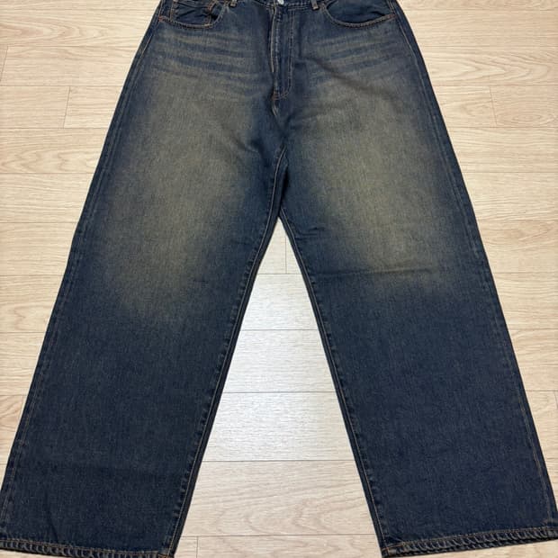 Beams 빔즈 와이드 데님 더스트 인디고 녹워싱 XL