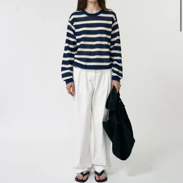 낫띵리튼 Stripe round pullover (Dark navy)