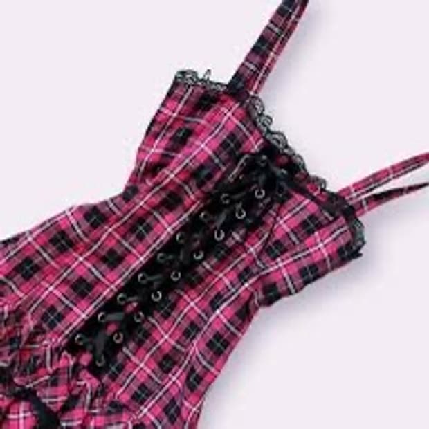 핑크 체크 펑크 원피스 