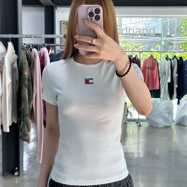 타미힐피거 진스 골지 반팔티셔츠