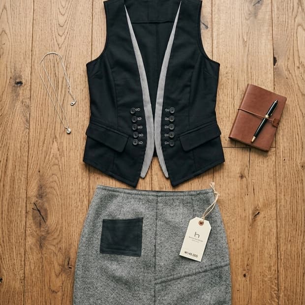 레이어드 필수템! 세련된 스트라이프 배색 블랙 베스트