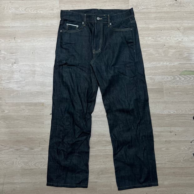 낫포너드 세미와이드 생지 스티치 데님팬츠 청바지 [인디고] L