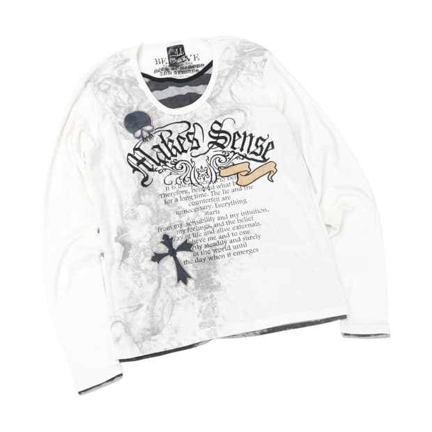 BELIEVE 빌리브 그래픽 레이어드 롱슬리브 티셔츠