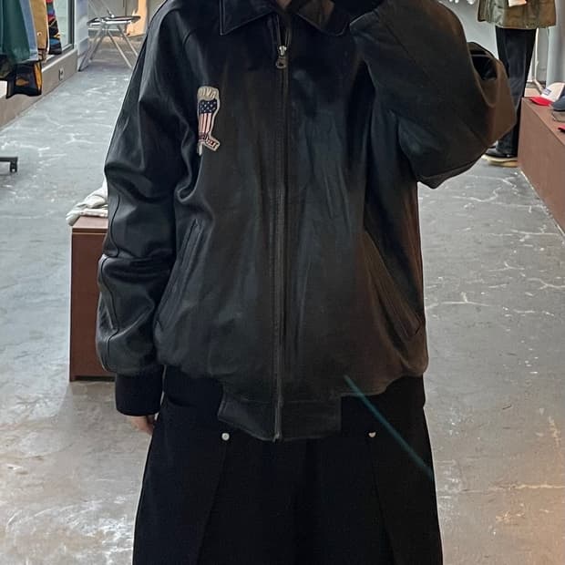 아비렉스 빅로고 램스킨 블랙 A-2 레더 자켓 H1598