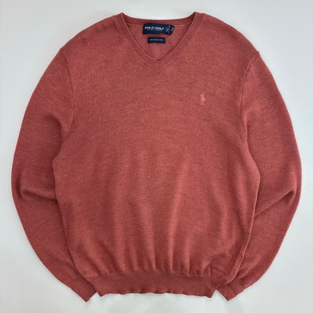 Polo  폴로 골프 자수 메리노울 핑크 브이넥 니트 