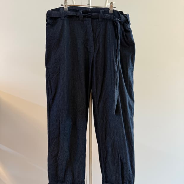 벨트 데님 와이드 팬츠