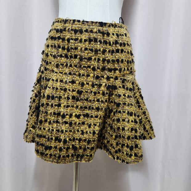 랑방 트위드 플레어 미니스커트 옐로우 블랙