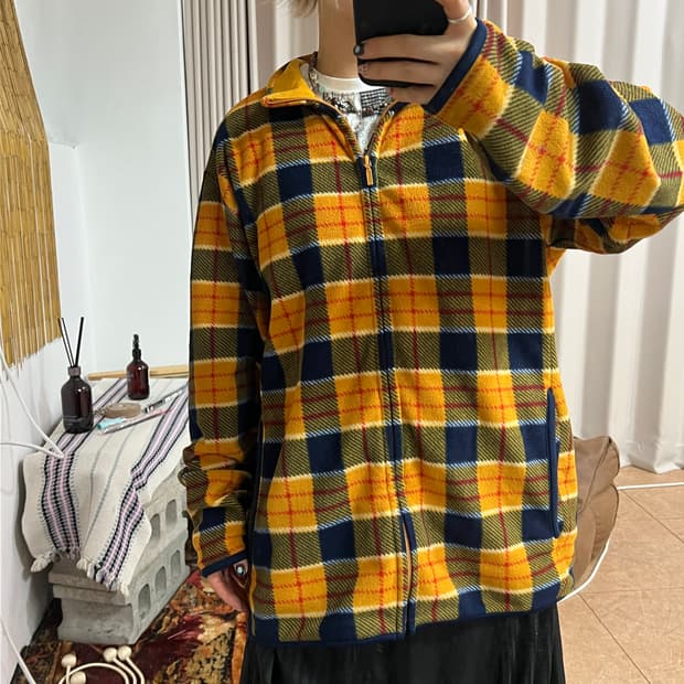 유니클로 체크 후리스 자켓 