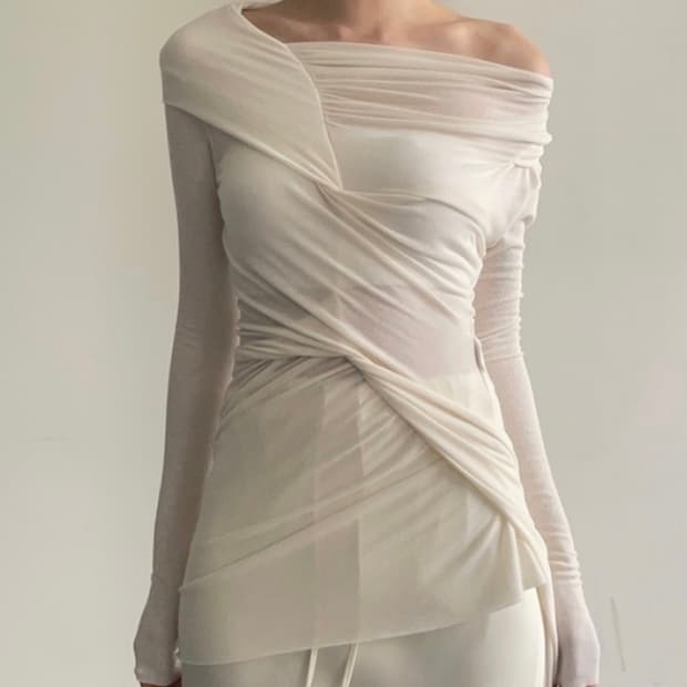 bias shirring long tee
